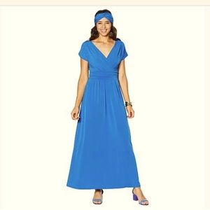 IMAN - Boho Chic Knit Maxi Dress with Headband, Azure Blue, 1XP